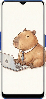 3D пластиковий матовий чехол Funny Capybara CEO Working для Oppo A5 2020 - 6777m-1888 изображение 