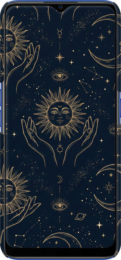 3D пластиковий матовий чехол Celestial Harmony: Sun & Moon Gold Mystic Pattern для Oppo A5 2020 - 6778m-1888 изображение 