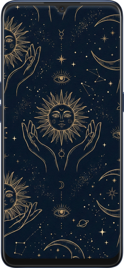Силиконовый чехол Celestial Harmony: Sun & Moon Gold Mystic Pattern для Oppo A91 - 6778u-1884 изображение 