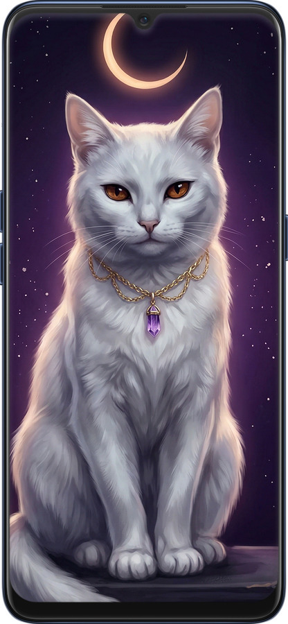 Силиконовый чехол Mystic White Cat Gothic Dark Purple Gold для Oppo A91 - 6805u-1884 изображение 