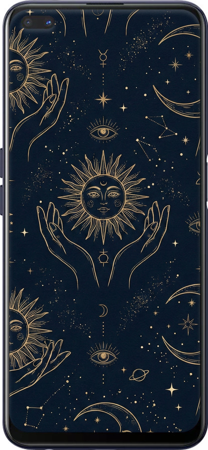 Силиконовый чехол Celestial Harmony: Sun & Moon Gold Mystic Pattern для Oppo A92S - 6778u-1926 изображение 