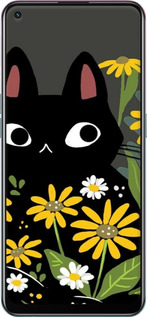 TPU чехол Черный кот с цветами для Oppo A94 - 6448b-2287 изображение 