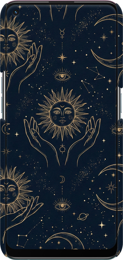 3D пластиковый матовый чехол Celestial Harmony: Sun & Moon Gold Mystic Pattern для Oppo A94 - 6778m-2287 изображение 