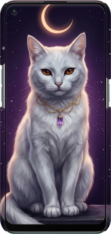 3D пластиковый матовый чехол Mystic White Cat Gothic Dark Purple Gold для Oppo A94 - 6805m-2287 изображение 