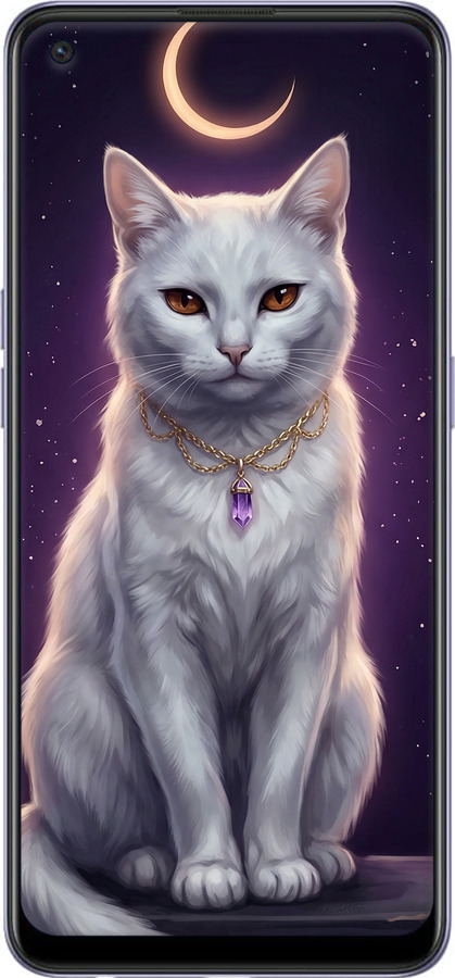 Силиконовый чехол Mystic White Cat Gothic Dark Purple Gold для Oppo A95 - 6805u-2345 изображение 
