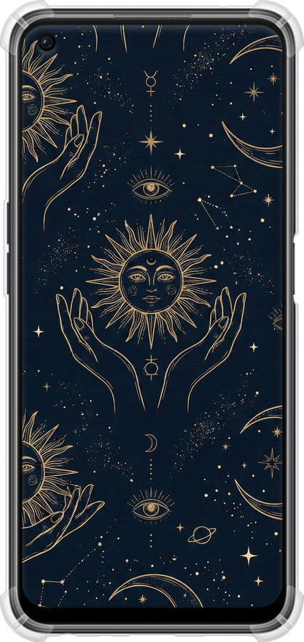 Силикон с усиленными углами чехол Celestial Harmony: Sun & Moon Gold Mystic Pattern для Oppo A96 - 6778sp-2598 изображение 