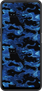 Силиконовый чехол Абстрактный узор черных котов на синем фоне для Oppo A96 - 6525u-2598 изображение 