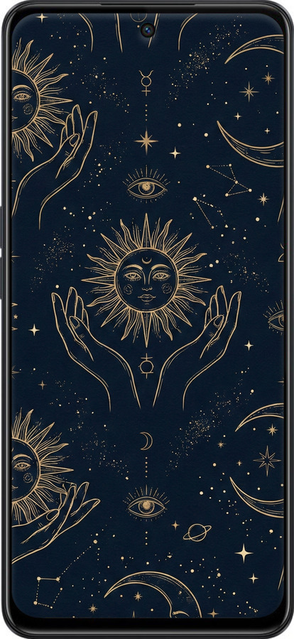 Силиконовый чехол Celestial Harmony: Sun & Moon Gold Mystic Pattern для Oppo A98 - 6778u-3115 изображение 
