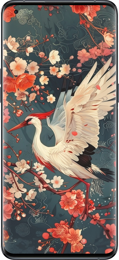 Силиконовый чехол Сакура и аист для Oppo Find X5 Pro - 6108u-2603 изображение 