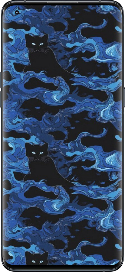 Силиконовый чехол Абстрактный узор черных котов на синем фоне для Oppo Find X5 Pro - 6525u-2603 изображение 