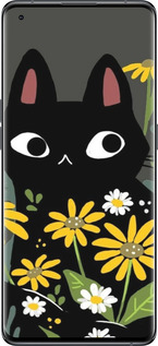 Силіконовий чехол Чорний кіт з квітами для Oppo Find X5 - 6448u-2602 изображение 