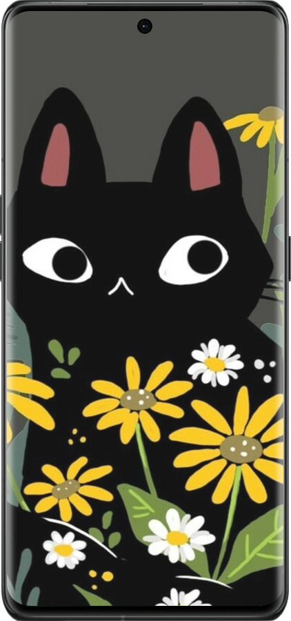 Силиконовый чехол Черный кот с цветами для Oppo Find X6 Pro - 6448u-3041 изображение 