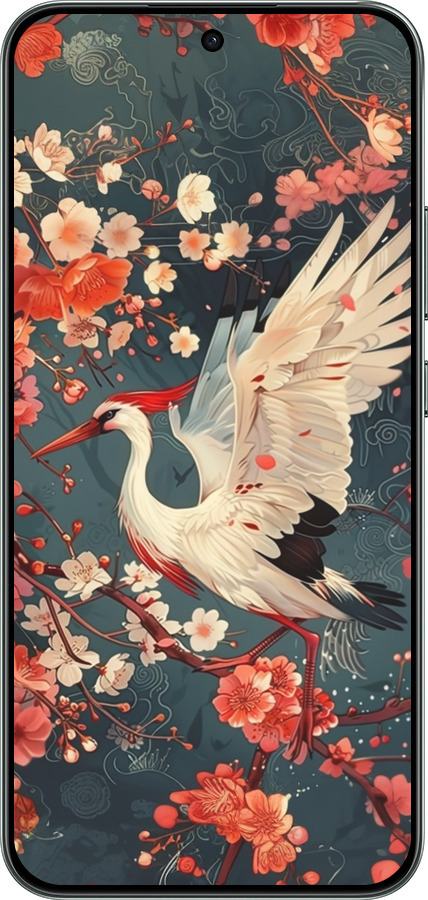 Силиконовый чехол Сакура и аист для Oppo RENO 14F 5G - 6108u-4091 изображение 