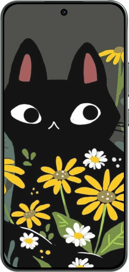 Силиконовый чехол Черный кот с цветами для Oppo RENO 14F 5G - 6448u-4091 изображение 