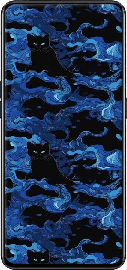 TPU чехол Абстрактный узор черных котов на синем фоне для Oppo Reno 2 - 6525b-1864 изображение 
