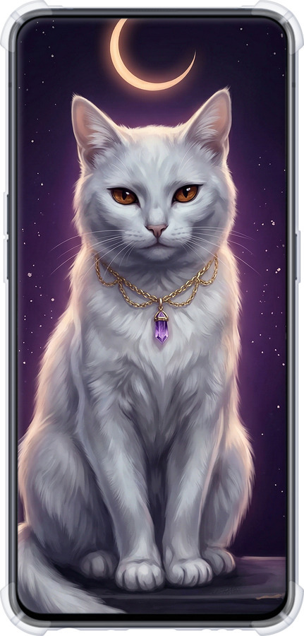 Силикон с усиленными углами чехол Mystic White Cat Gothic Dark Purple Gold для Oppo Reno 2 - 6805sp-1864 изображение 