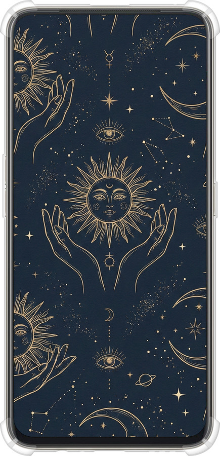 Силикон с усиленными углами чехол Celestial Harmony: Sun & Moon Gold Mystic Pattern для Oppo Reno 2Z - 6778sp-1867 изображение 