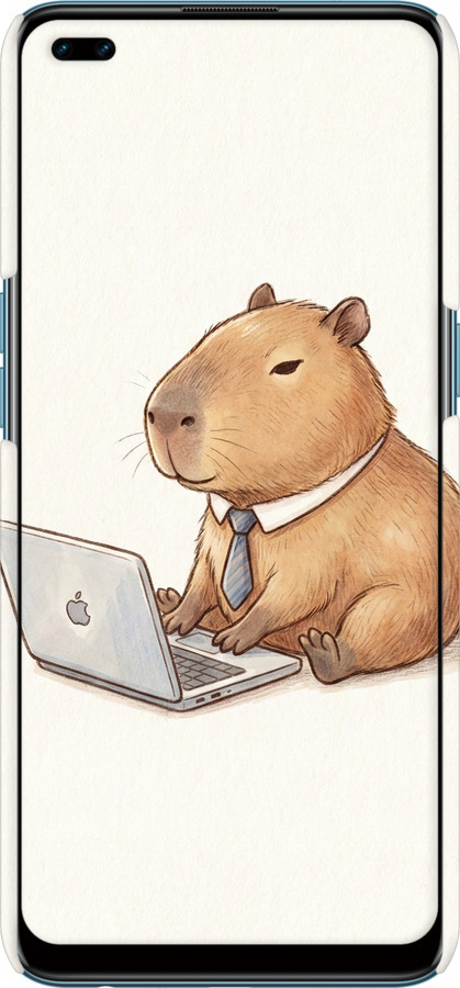 3D пластиковий матовий чехол Funny Capybara CEO Working для Oppo Reno 4 Lite - 6777m-2099 изображение 