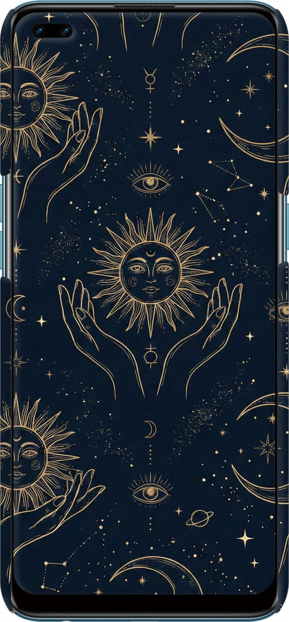 3D пластиковий матовий чехол Celestial Harmony: Sun & Moon Gold Mystic Pattern для Oppo A93 - 6778m-2185 изображение 