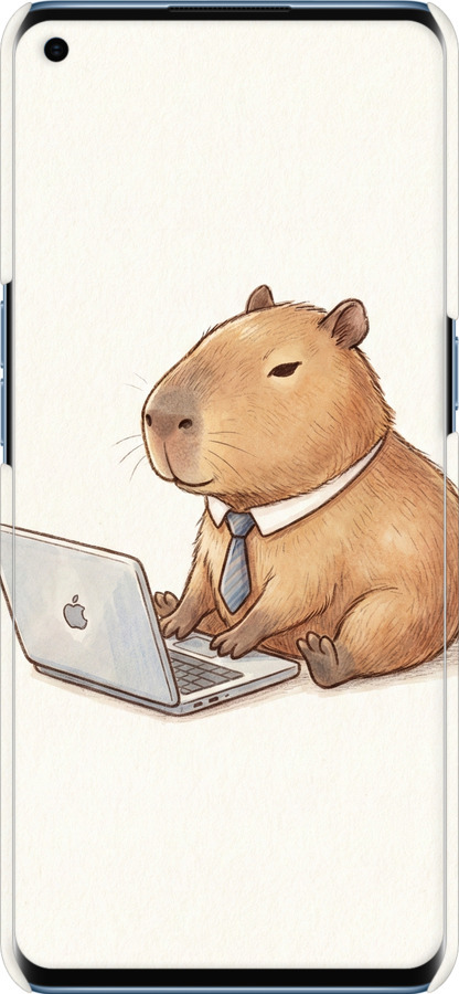 3D пластиковый матовый чехол Funny Capybara CEO Working для Oppo Reno 4 Pro - 6777m-2024 изображение 