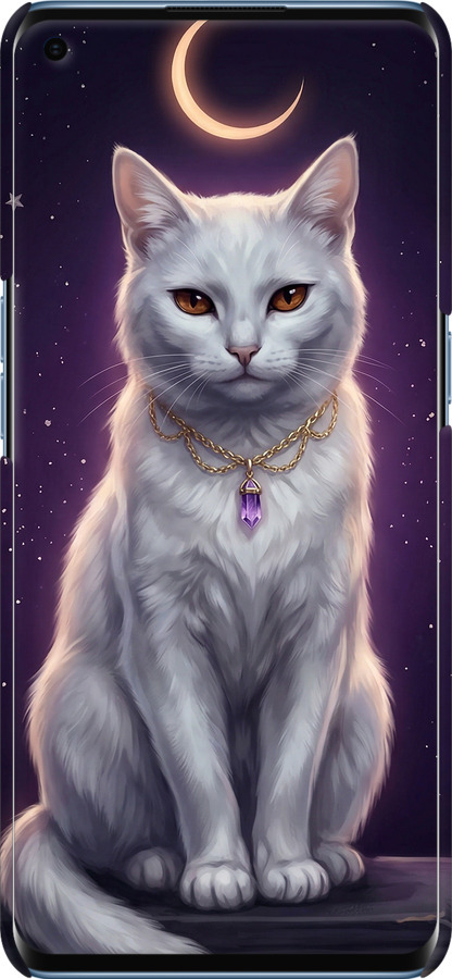 3D пластиковый матовый чехол Mystic White Cat Gothic Dark Purple Gold для Oppo Reno 4 Pro - 6805m-2024 изображение 