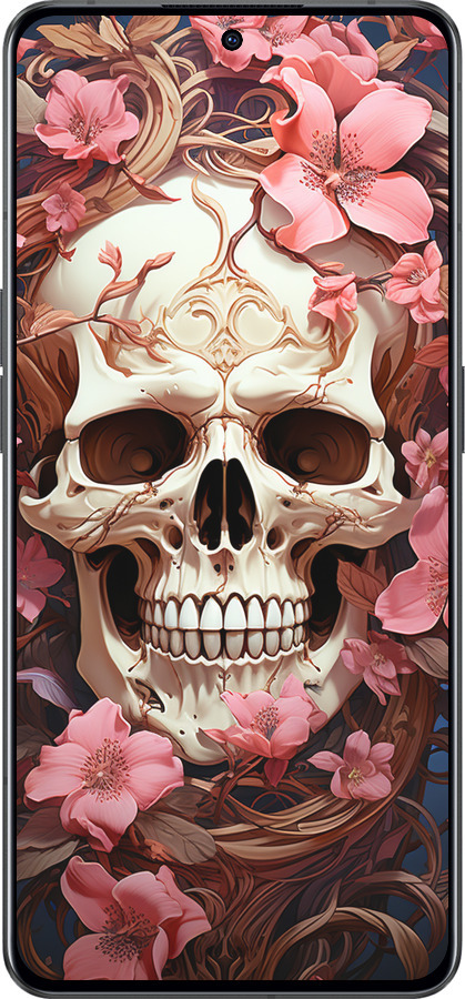 Силиконовый чехол Череп в розовых цветах для Oppo Reno8 Pro 5G - 5965u-2615 изображение 