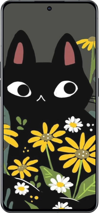 Силиконовый чехол Черный кот с цветами для Oppo Reno8 Pro 5G - 6448u-2615 изображение 
