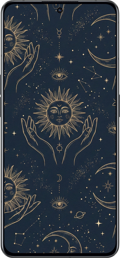 Силиконовый чехол Celestial Harmony: Sun & Moon Gold Mystic Pattern для Oppo Reno8 Pro 5G - 6778u-2615 изображение 