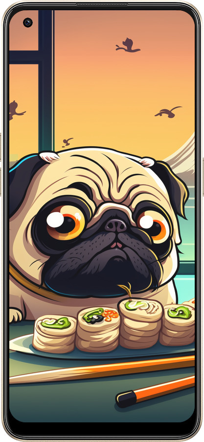 Силиконовый чехол Мопс и суши для Oppo Reno8 5G - 5588u-2614 изображение 