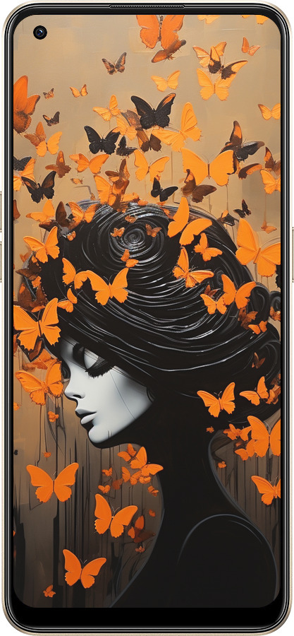 Силиконовый чехол Чехол для телефона Девушка с оранжевыми бабочками для Oppo Reno8 5G - 5940u-2614 изображение 