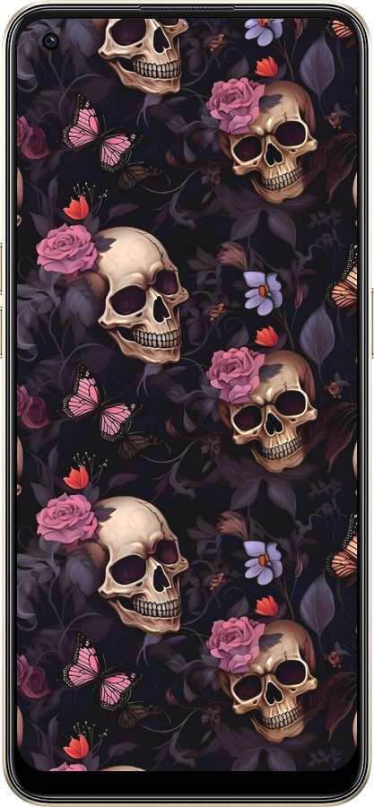 Силиконовый чехол Черепа и розы для Oppo Reno8 5G - 6316u-2614 изображение 