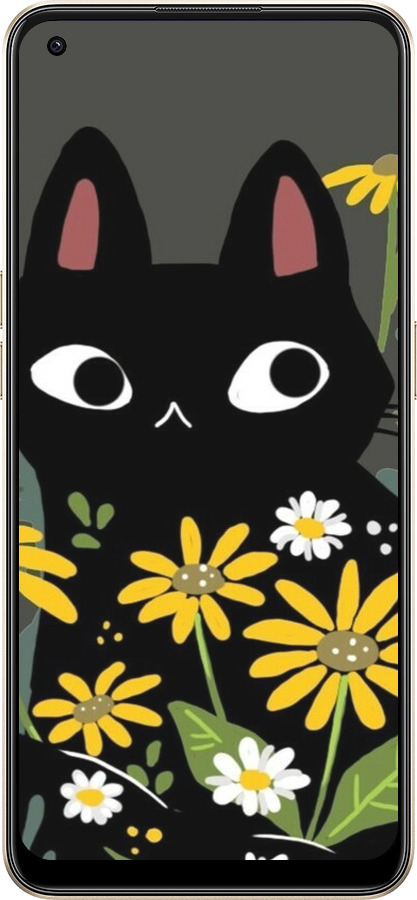 Силіконовий чехол Чорний кіт з квітами для Oppo Reno8 5G - 6448u-2614 изображение 