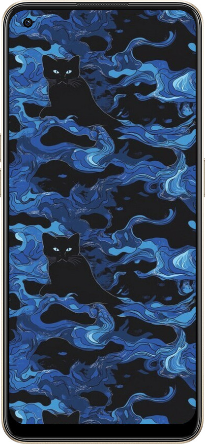 Силіконовий чехол Візерунок чорних котів на блакитному фоні для Oppo Reno8 5G - 6525u-2614 изображение 