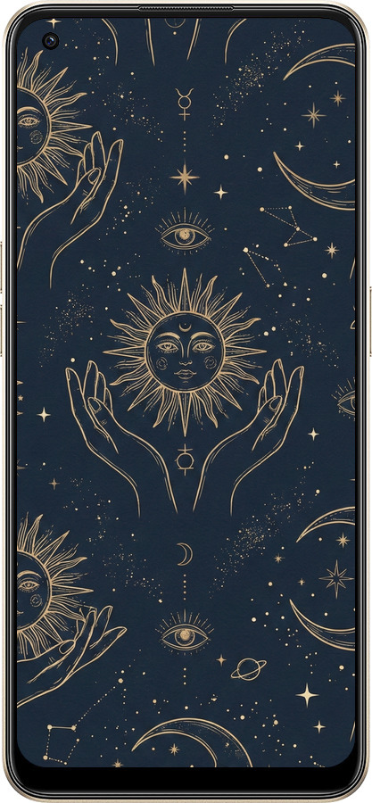 Силиконовый чехол Celestial Harmony: Sun & Moon Gold Mystic Pattern для Oppo Reno8 5G - 6778u-2614 изображение 