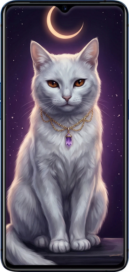 2D пластиковый чехол Mystic White Cat Gothic Dark Purple Gold для Oppo Reno Ace - 6805t-1964 изображение 