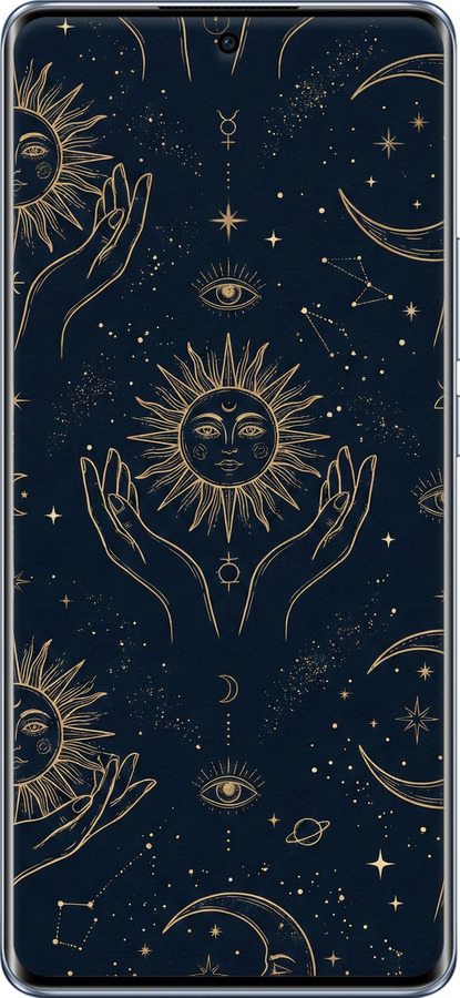Силиконовый чехол Celestial Harmony: Sun & Moon Gold Mystic Pattern для Oppo Reno10 - 6778u-3107 изображение 