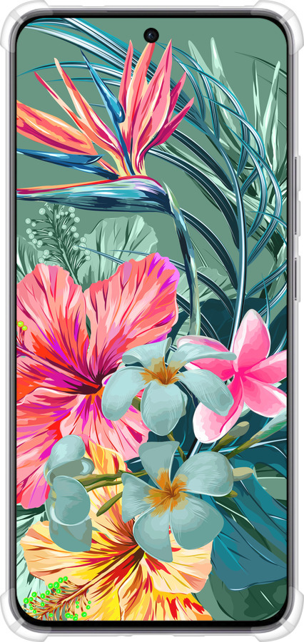 Силикон с усиленными углами чехол Тропические цветы v1 для Oppo Reno12 5G - 4667sp-3742 изображение 
