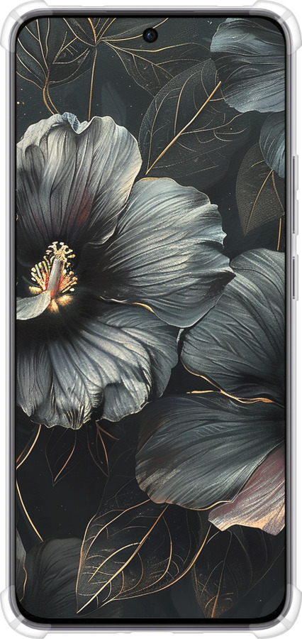 Силикон с усиленными углами чехол Черные цветы для Oppo Reno12 5G - 6031sp-3742 изображение 