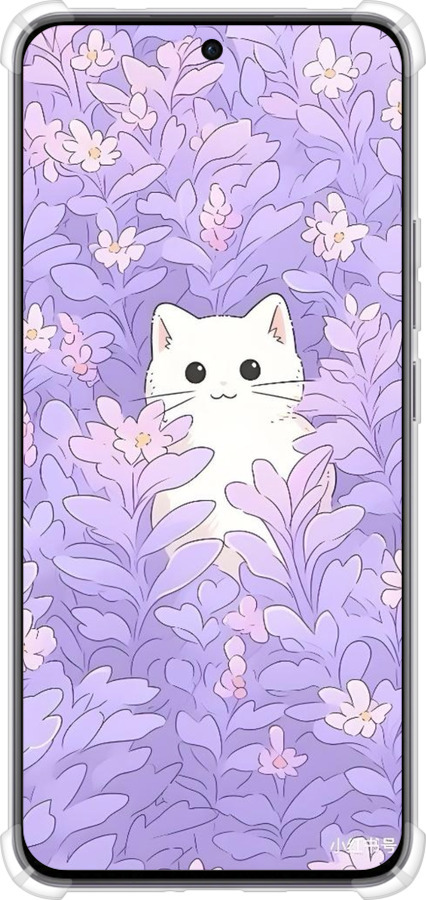 Силикон с усиленными углами чехол Котик в цветах для Oppo Reno12 5G - 6390sp-3742 изображение 