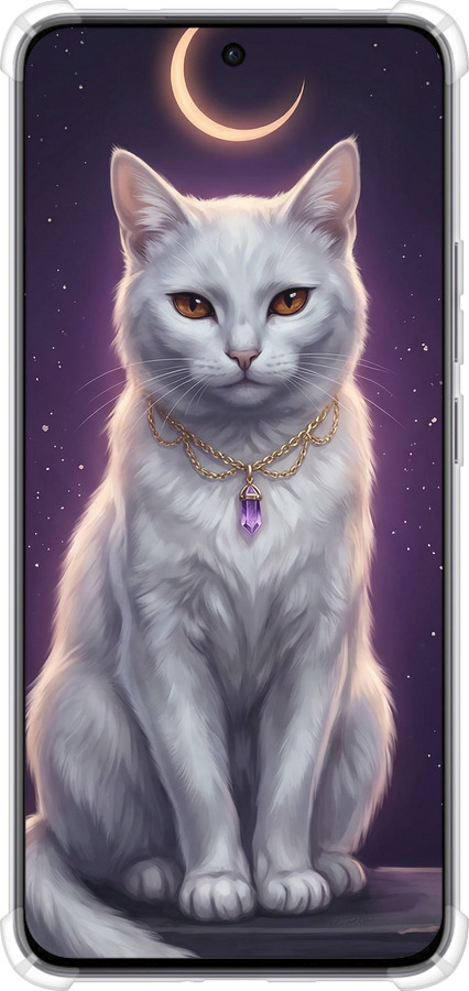 Силикон с усиленными углами чехол Mystic White Cat Gothic Dark Purple Gold для Oppo Reno12 5G - 6805sp-3742 изображение 