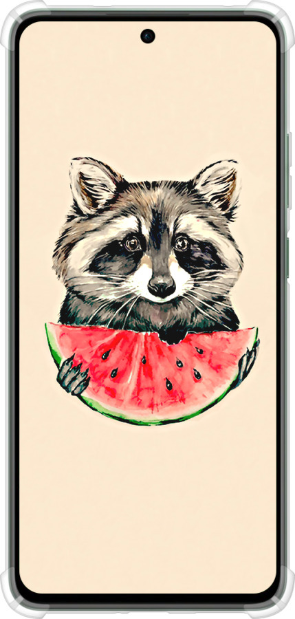 Силикон с усиленными углами чехол Енотик с арбузом для Oppo Reno12 FS - 4605sp-3867 изображение 