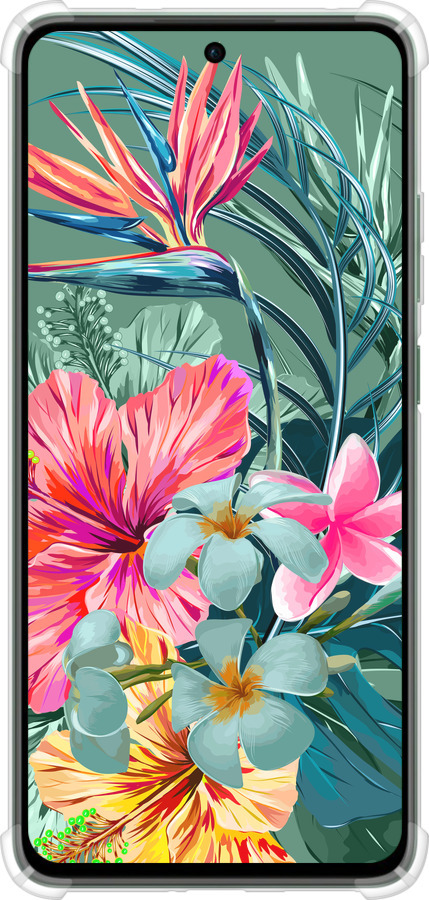 Силикон с усиленными углами чехол Тропические цветы v1 для Oppo Reno12 FS - 4667sp-3867 изображение 