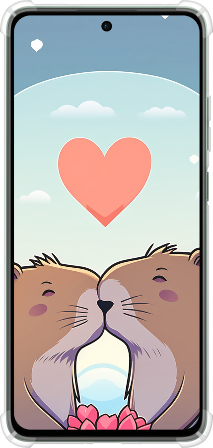 Силикон с усиленными углами чехол Капибара любовь для Oppo Reno12 FS - 6027sp-3867 изображение 