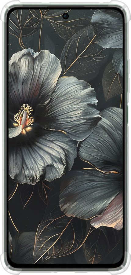 Силикон с усиленными углами чехол Черные цветы для Oppo Reno12 FS - 6031sp-3867 изображение 