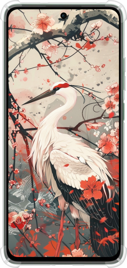 Силикон с усиленными углами чехол Аист в цвету сакуры для Oppo Reno12 FS - 6109sp-3867 изображение 