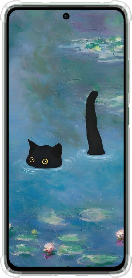 Силикон с усиленными углами чехол С изображением кота и водяной лилии Monet для Oppo Reno12 FS - 6519sp-3867 изображение 