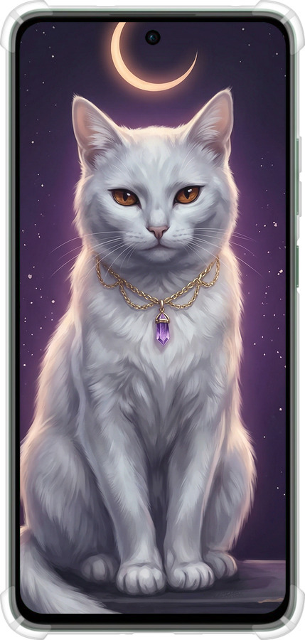 Силикон с усиленными углами чехол Mystic White Cat Gothic Dark Purple Gold для Oppo Reno12 FS - 6805sp-3867 изображение 