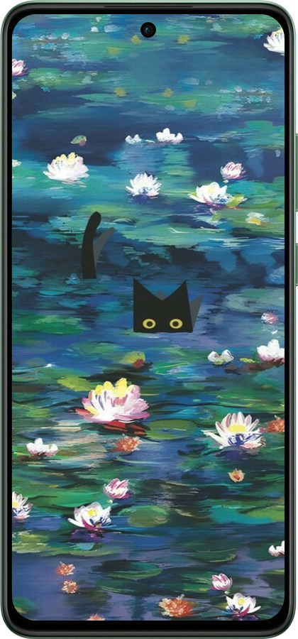 Силіконовий чехол с изображением водяных лилий и кошек для Oppo Reno12 F 4G - 6257u-3847 изображение 