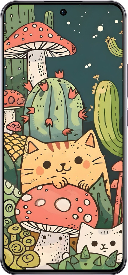 TPU чехол Коты грибы для Oppo Reno12 Pro 5G - 6321b-3740 изображение 