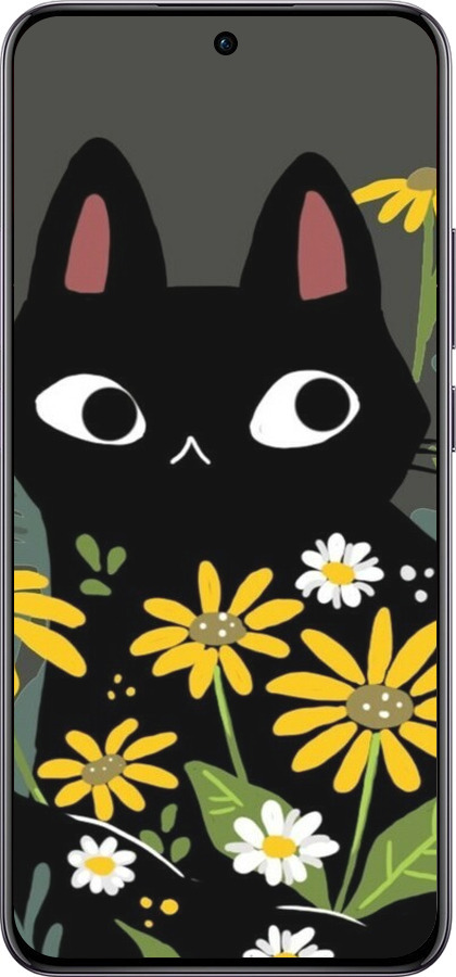 TPU чехол Черный кот с цветами для Oppo Reno12 Pro 5G - 6448b-3740 изображение 
